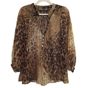 ‎Patterson J. Kincaid Chiffon Popover Animal Print Top M